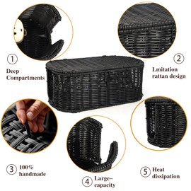 Neovangel Handmade Cable Management Box,Rattan Cord Organizer Box with 20 PCS Cable Management Organizer Kit,Cable Organizer Box,Desk Cord Organizer Box for Home&Office,Black
