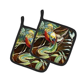 Caroline's Treasures JMK1221PTHD Mandarin Pheasant Pair of Pot Holders Kitchen Heat Resistant Pot Holders Sets Oven Hot Pads for Cooking Baking BBQ, 7 1/2 x 7 1/2