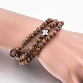St John the Baptist Orthodox Prayer Beads Rope Bracelet | Wooden & Black Glass Beads + Hematite Cross | Men & Women | 6 MM | Gift