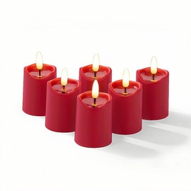 Simplelight Red Flameless Votive Candles with Timer, Realistic Black Wick Valentine’s Day Candles Battery Operated, Battery Included, D 1.8” X H 3.1”, Set of 6 for Wedding, Christmas Decoration (Red)