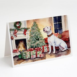 Caroline's Treasures DAC1227GCA7P White Pit Bull Terrier Christmas Greeting Cards and Envelopes Pack of 8 Blank Cards with Envelopes Whimsical A7 Size 5x7 Blank Greeting Cards