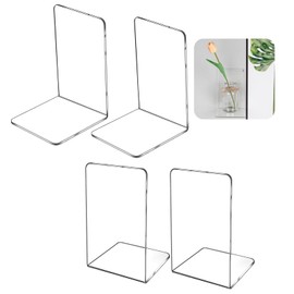 Toowood Acrylic Bookends, Set of 4, Acrylic Transparent Bookends, Bookstand, Non-Slip Book Organizer Stand, Bookends for Bookshelf, CD Bookends, Library, Office, School, Room