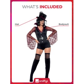 Smiffys Fever Vampire Costume, Black with High Collar Bodysuit, Attached Belt & Hat, Fever Fancy Dress, Vampire Dress Up Costumes