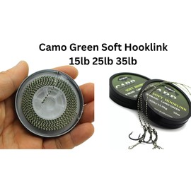 20m Spool Soft Hooklink Carp Fishing 8 Braid Line Camo Green Braided Fishing Camouflage Line for Hair Rigs (25lb/11.3kg)