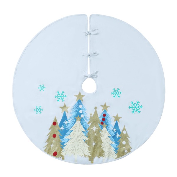SIRIPHUM White Canvas Christmas Tree Skirt 48 Inch, Gold Glitter