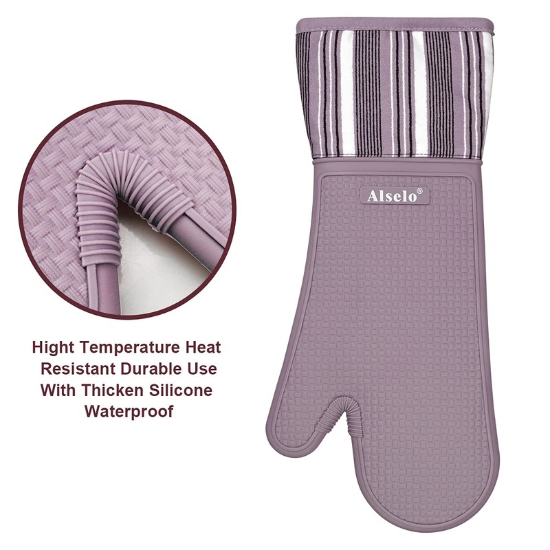 Alselo Silicone Oven Mitts Heat Resistant 550 Degree Extra Long