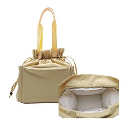 Stylish Reusable Drawstring Insulated Lunch Tote Bag Cinch Closure Lunch Carrying Cooler Bag For Women work with functional pockets (light apricot)