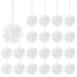 Shellwei 24 Pcs Loofah Sponge Bulk Mini Shower Sponge 3 Inch Loofahs Shower Pouf Mesh Shower Ball for Women Kids Men Exfoliating Body Scrubber Travel Size Baby Shower Favor(White)