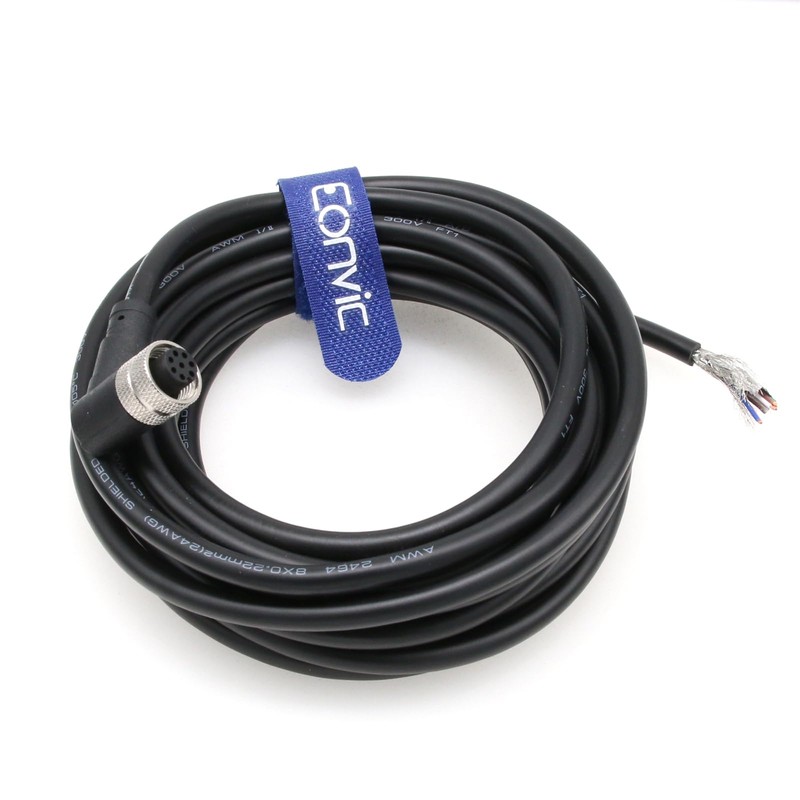 Eonvic M12 Right Angle 8-Pin Female Industrial Sensor Connection Cable
