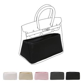 Luxury Silk Purse Organizer for Birkin 25 - Silky Smooth Handbag Insert with Hidden Zipper, Lightweight and Supportive Tote Shaper for Elegant Storage (Black)