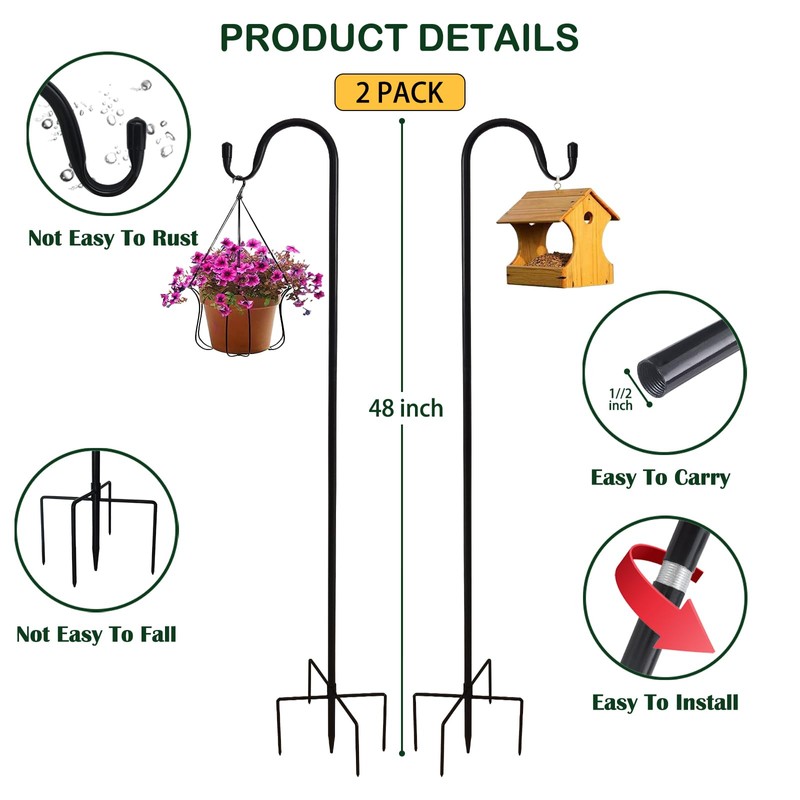 TIEBOLA Shepherd Hooks 2 Pack - 48 Inches High 1/2