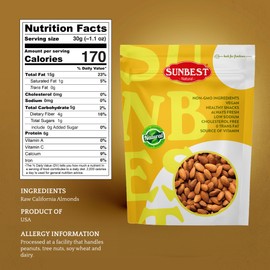 Sunbest Natural - 5 lbs of Premium Whole Raw Almonds | Nutrient-Dense | Keto, Non-GMO, Kosher Certified, and Convenient Resealable Bag