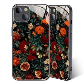 Tabavsit Case Compatible with iPhone13, Flower Floral Pattern. Glass Shell Design Scratch-Resistant, TPU Bumper Shock-Proof Anti-Drop Protection, Frame Slightly Convex Protection Cases.