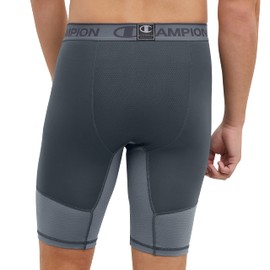 Champion Men's, Compression Shorts with Total Support Pouch, Moisture Wicking, 6" & 9", Stealth/Stormy Night C Logo, Large