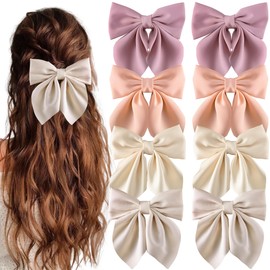hisial 8 Pcs Hair Bows for Women Short Tail Bow Hair Clips Small Alligator Barrettes Cute Accessories for Girls (Khaki/Orange/Pink)
