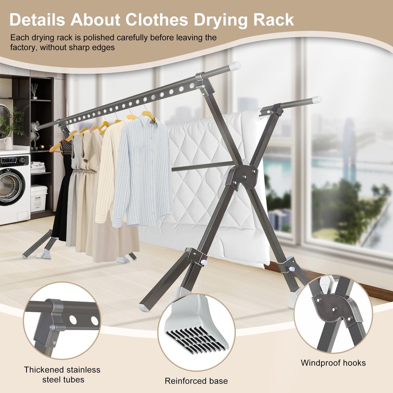 SERdeerCH 52-91 Inches Clothing Rack, Clothes Drying Rack Foldable, Length