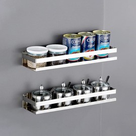 CONRUSER Wall Mounted Spice Rack, Stainless Steel Kitchen Organizer Shelves Hanging Storage Shelf Brushed Steel Seasoning Rack (50CM)