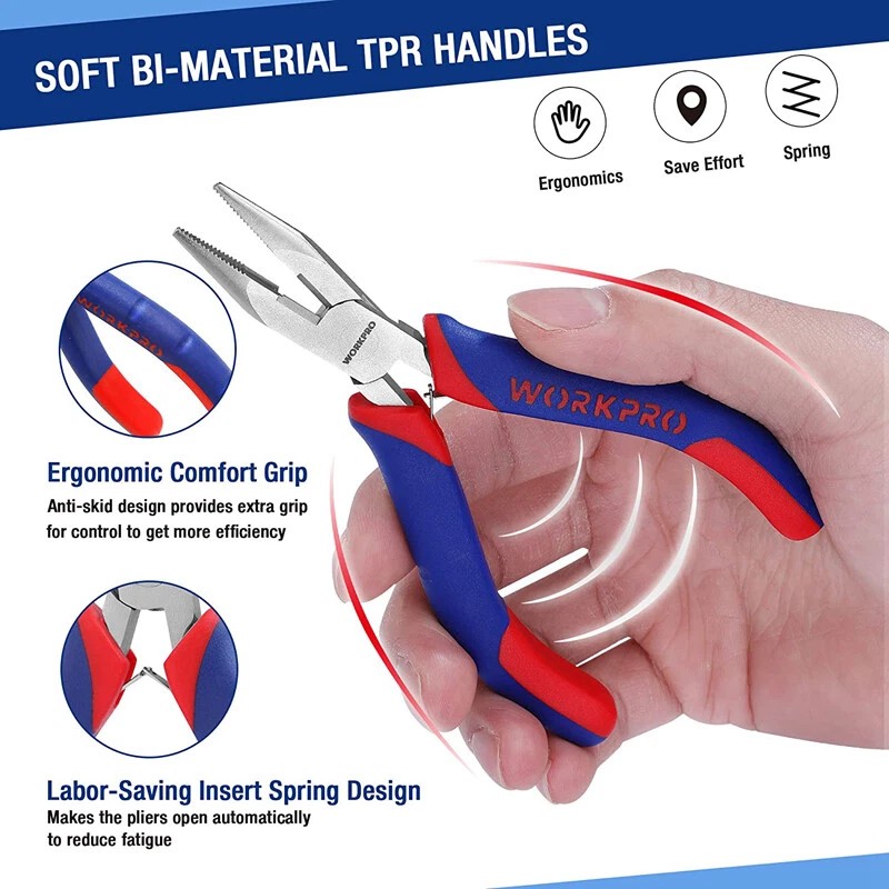 WORKPRO Mini Pliers Set 5” Long Nose Plier 6” Needle