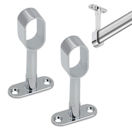 2 Pack Oval Coat Rails, Chrome Plated Steel, Pipe Bearing for Side Wall Cabinets, Wardrobe Rail Bearings, Centre Bar Brackets, Wardrobe Rail Brackets for Oval Clothes Rails