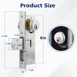 MaxxGeek Commercial Door Lock with Deadbolt and Solid Brass Mortise Cylinder, Storefront Door Lock with Brass Key for Shop Doors, 1-1/8" Backset