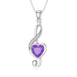 Reaii Natural Amethyst Music Note Necklace for Women 925 Sterling Silver Treble Clef Pendant with Genuine Amethyst Jewelry Gifts