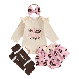Newborn Baby Girl Fall Clothes My 1st Football Season Long Sleeve Romper Tutu Skirt Game Day Outfit Set (Khaki, 0-3 Months)