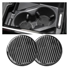 2PCS Car Cup Holder Coasters, 2.71 Inch Carbon Fiber Bottle Pad Auto Cup Holder Insert Coaster, Non-Slip Embedded Drink Cup Mat, Universal Car Interior Accessories for Car, Truck, RV, SUV (Black)