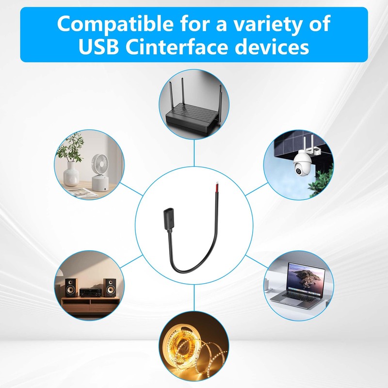 GINTOOYUN 2PCS 2Pin Extension Cable USB C Female Plug Bare