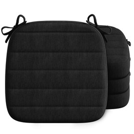 Codi Dining Chair Cushions Set of 4, Indoor Chair Pad for Kitchen and Bar Stool - Washable, Non-Slip Seat Cushion with Ties -16x17 inch, Black, 4 Pack