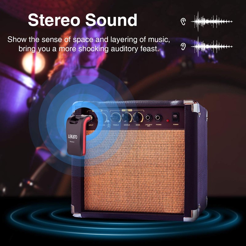 LEKATO 2.4GHz Wireless Guitar System - 6 Channels Rechargeable Wireless