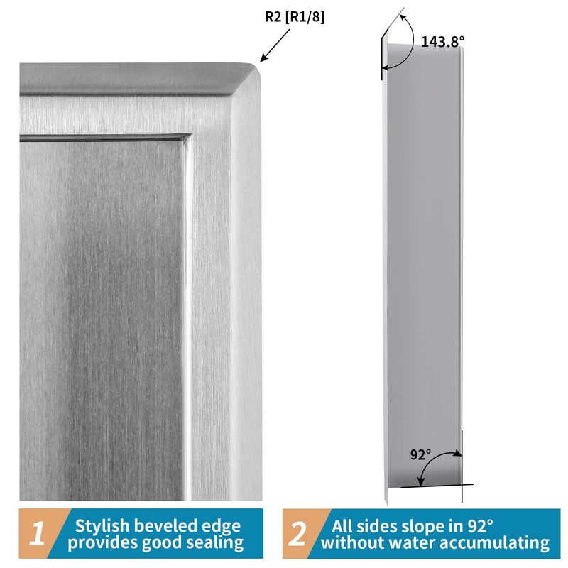 Sanbege 12"×24" Shower Niche with Divider, Brushed Stainless Steel Bathroom