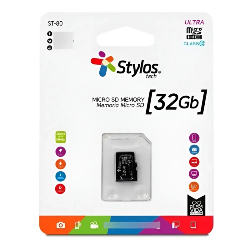 Memoria Micro SD 32GB Clase 10 Sin Adaptador Stylos Tech