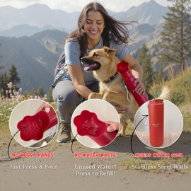 Waggle Bottle Stainless Steel Dog Travel Water Bottle, Vacuum Insulated Portable Dog Water Dispenser, Drink Cup and Snack Container On The Go, Outdoor Walking, Hiking, Travel (Red, 22oz)