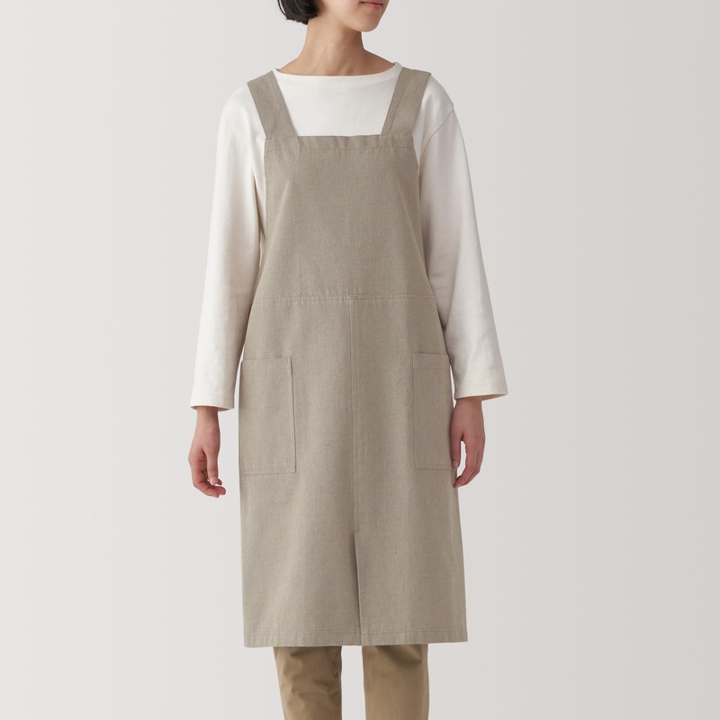 MUJI 84376184 Cotton Flat Weave Work Apron, Dark Beige, Unisex,