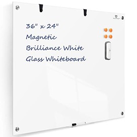 Magnetic Glass Dry Erase Board - 36 x 24 Inches Brilliance White Glass Whiteboard, Wall Mounted Large Frameless White Board, Presentation Supplies by TSJ OFFICE for School, Home & Office