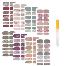SIUSIO Pack of 112 8 Sheets Full Nail Wraps Nail Polish Stickers Gradient Glitter Nail Glue DIY Nail Art Stickers with 1 Piece Crystal Glass Nail Files for Women Girls