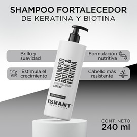 ISRANT | Shampoo Fortificante con Biotina y Keratina para el Cabello | Completa tu Neceser de Viaje - Baño Accesorios | Promueve Crecimiento Saludable - Cuidado para Cabello y Cuero Cabelludo | 240ml