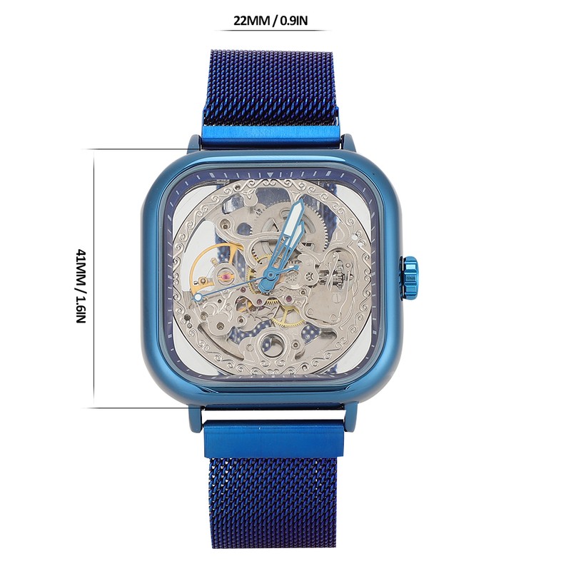 FORSINING Stainless Steel Strap Waterproof Hollow Automatic Mechanical Men WatchBlue