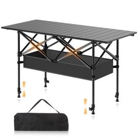 RootRise Camping Table Portable, Folding Roll-Up Picnic Table with Carry Bag & Detachable Storage Pockets, Lightweight Outdoor Table for Camping, Beach, Backyard, Party, BBQ, Patio
