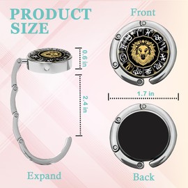 KANGYUSO Leo Foldable Purse Hook Gifts, Black Gold Zodiac Sign Handbag Hanger, Women's Bag Hanger Holder, Round Purse Table Hook, Funny Leo Birthday Gifts for Women Friend Horoscope Astrology Lovers