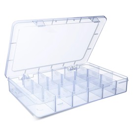 G4GADGET 18-Grid Clear Plastic Storage Box – Stackable Organizer for Beads, Jewelry, Craft Supplies, Fishing Tackle, Small Items – Durable Compartment Container