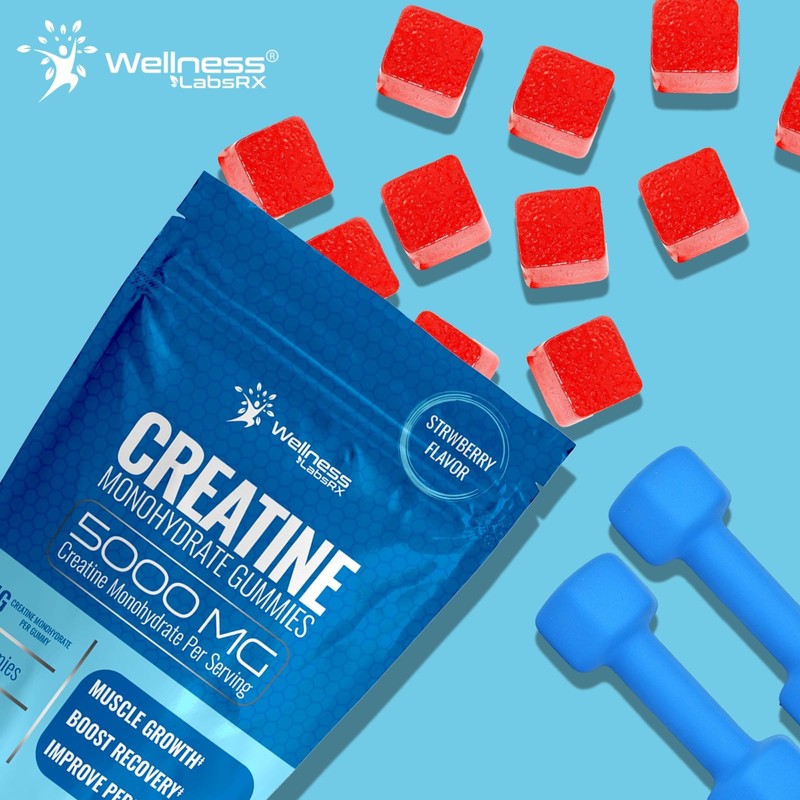 WELLNESS LABSRX Creatine Gummies 5000mg, 30 Servings Creatine Monohydrate Gummies,