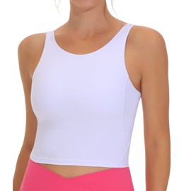 THE GYM PEOPLE Women's Sports Bra Sleeveless Workout Tank Tops Running Yoga Cropped Tops with Removable Padded White