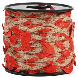 CABODYALS 33 Feet 2MM Red Leaf Trim Ribbon Artificial Vines Burlap Jute Rattan Rope Natural Leaves Braided Vine Twine Hanging Rope Ribbons for Craft Christmas Tree Wall Wedding Garden Decor Supplies