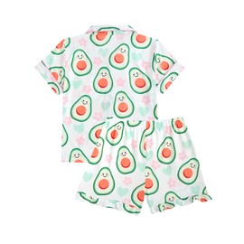 JiAmy Girls Pyjamas 2 Piece Set Fruit Print Short Sleeve Button Down PJs Breathable Nightwear Soft Sleepwear Green Avocado