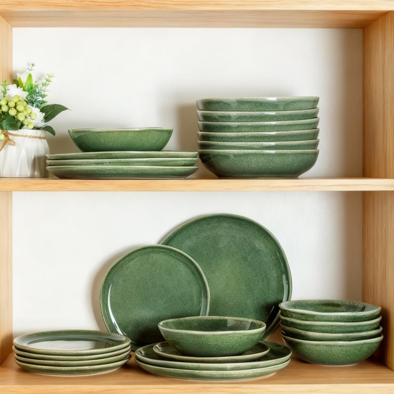 AmorArc Ceramic Dinnerware Sets,Handmade Reactive Glaze Stoneware Plates and Bowls