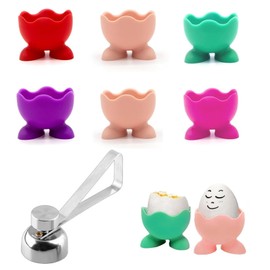 7 Pcs Set Egg Cups, 6pcs Egg Cup and 1pcs Egg Opener, Egg Cups Kids, Kids Egg Cups, Boiled Egg Holder, Novelty Egg Cups, Egg Cups Colorful for Kitchen Boiled Eggs Breakfast Stack and Egg Cups Holders