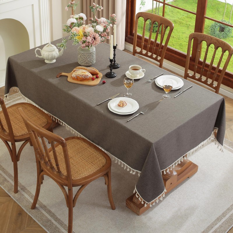 meioro Rectangular Tablecloth, Water-Resistant with Lotus Effect, Tassel Tablecloth Polyester