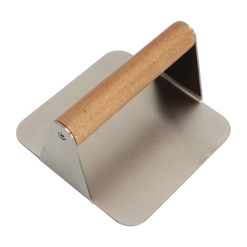 Burger Smasher 304 Stainless Steel Square Handheld Burger Press Wooden