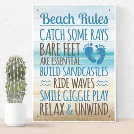 RED OCEAN Beach Rules Seaside Nautical Shabby Chic Hanging Bathroom Toilet Wall Sign Plaque Decor Gift